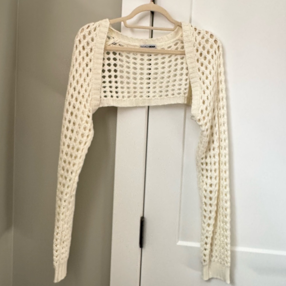 Fashion Nova Open-Knit Cropped Bolero - Ivory